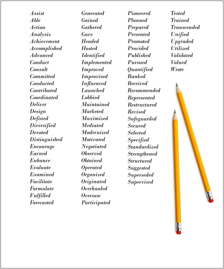 Preferred Action Word Use In Resumes