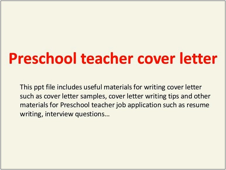 Preschool Teacher Resume And Cover Letter