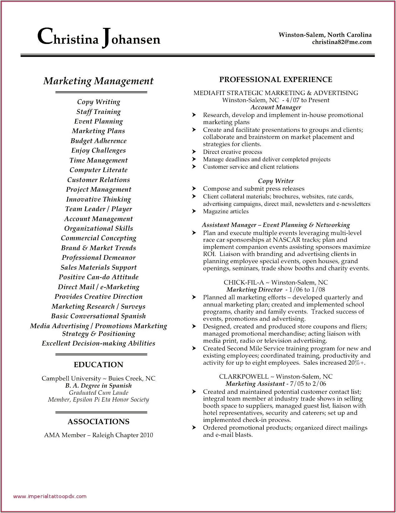 Press Conference Marketing Manager Resume