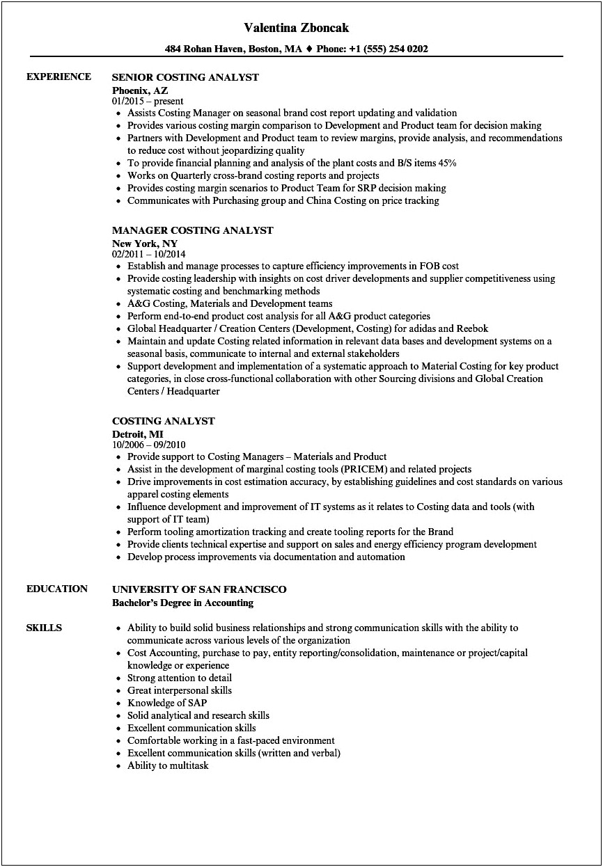 Pricing Analyst Job Description Resume