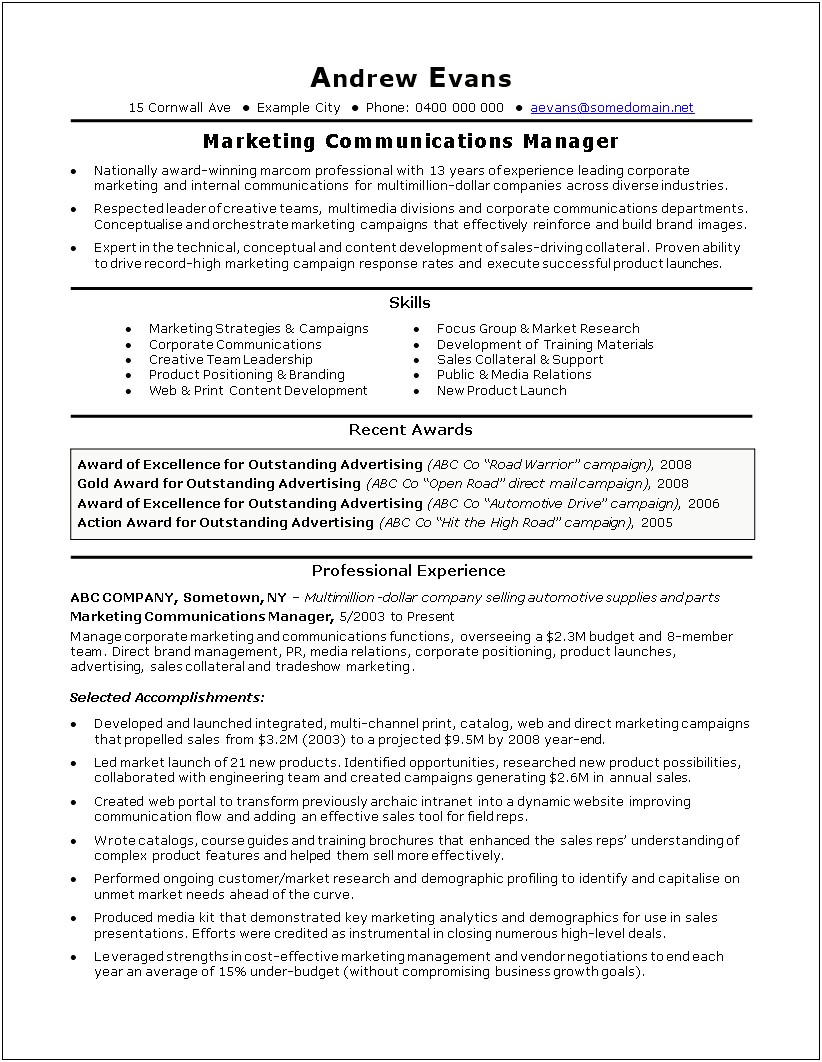 Print Marketing And Sales Resume Samples