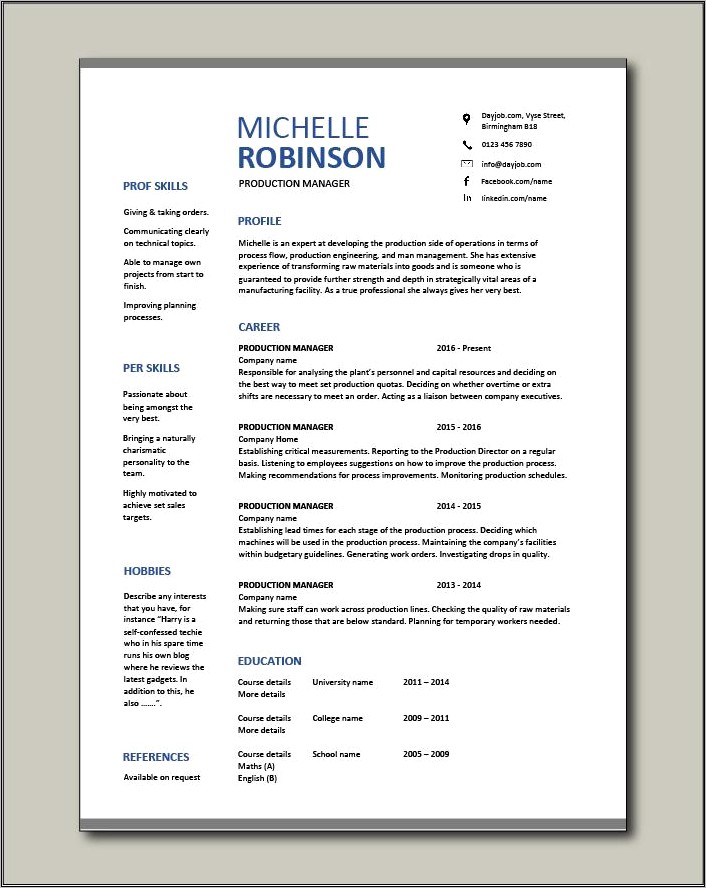 Print Production Manager Resume Samples