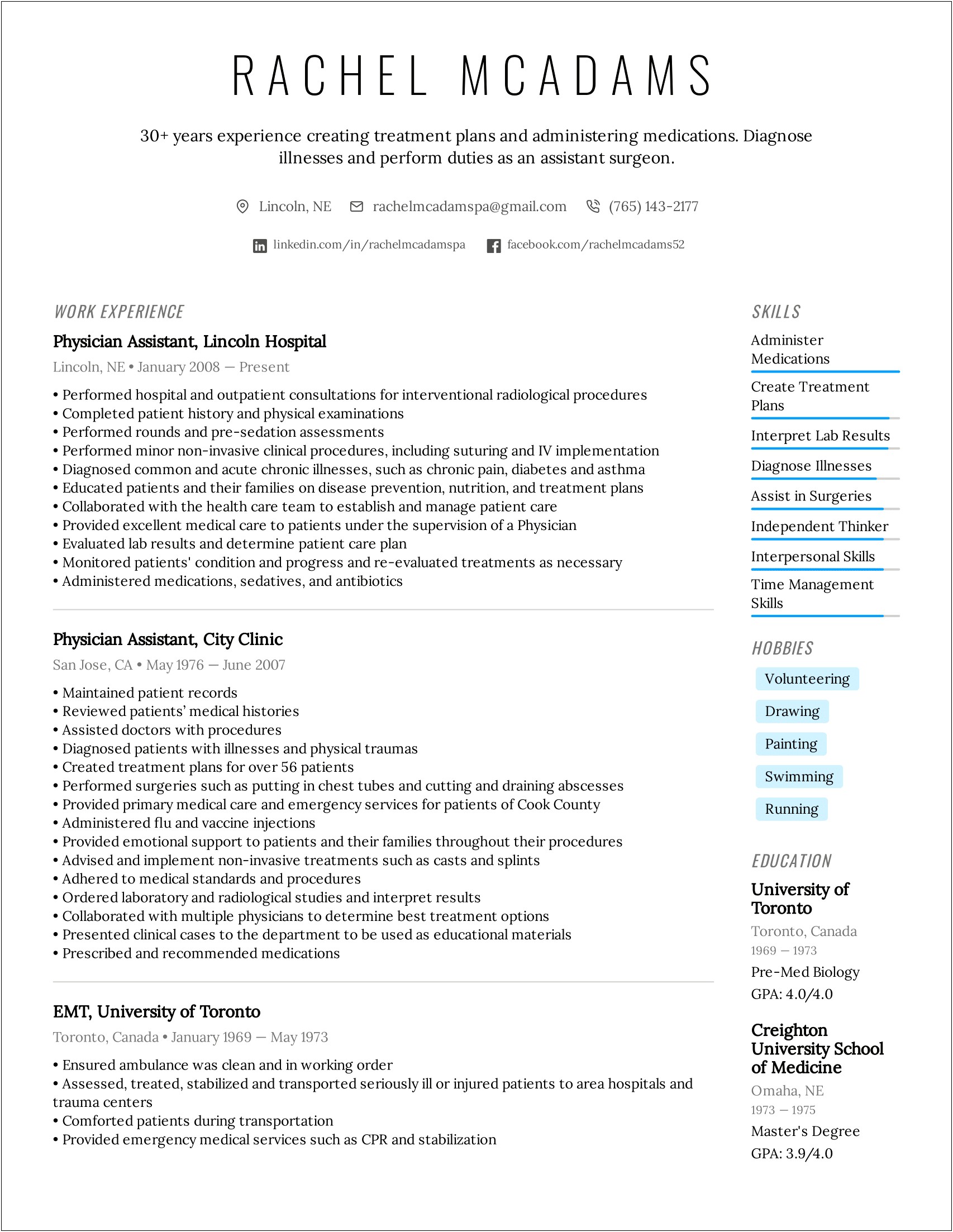 Printable Resume For Medical Doctor Samples