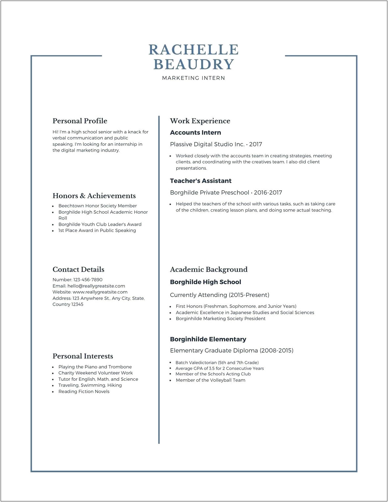 Printable Resume Template For High School Students