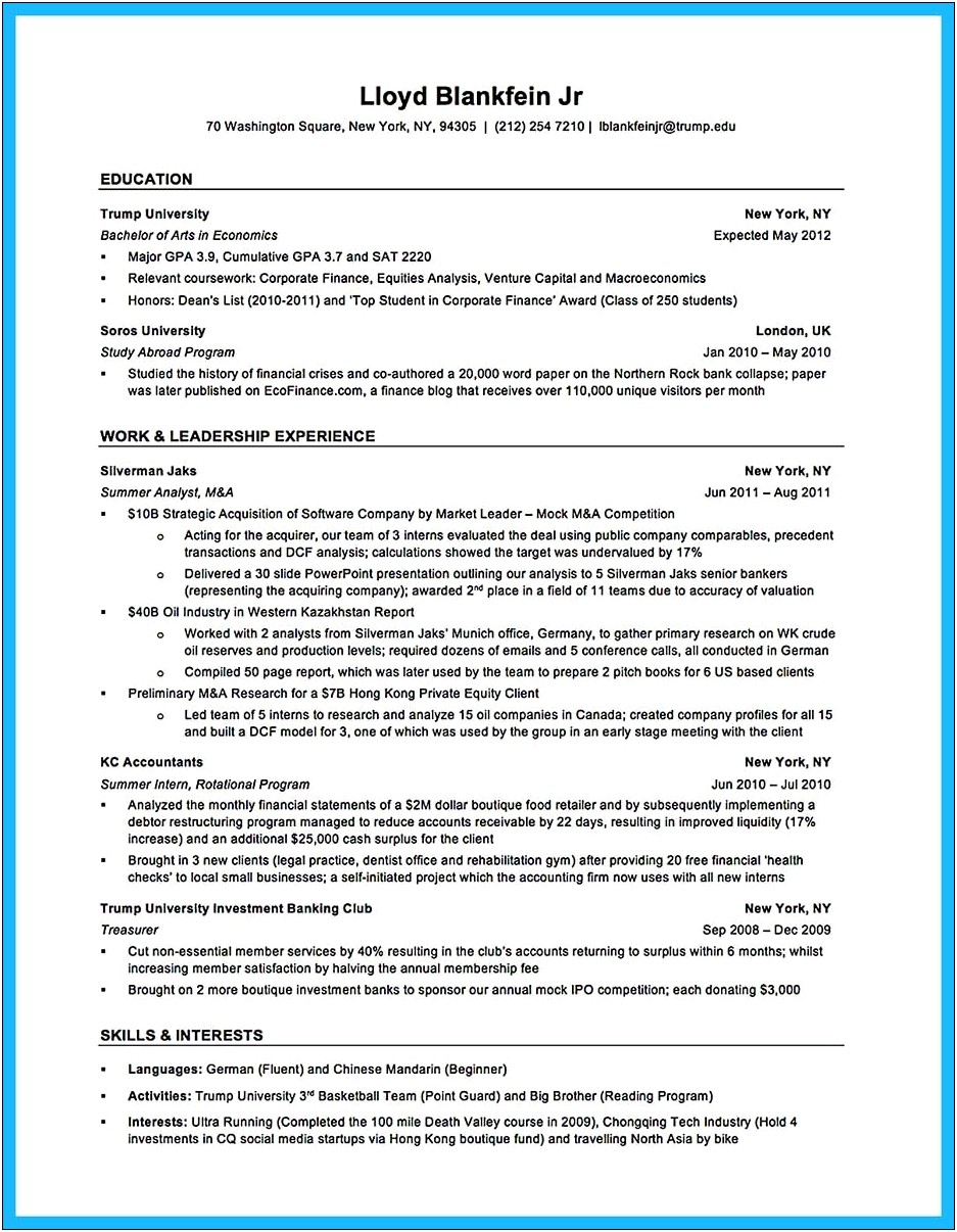 Private Banker Resume With No Experience