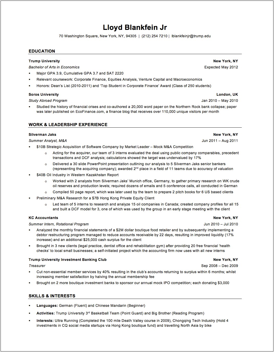 Private Equity Investment Banking Resume Template