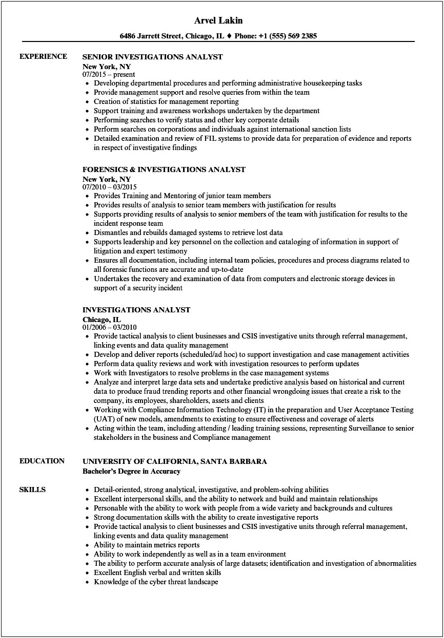 Private Investigator Job Description Resume