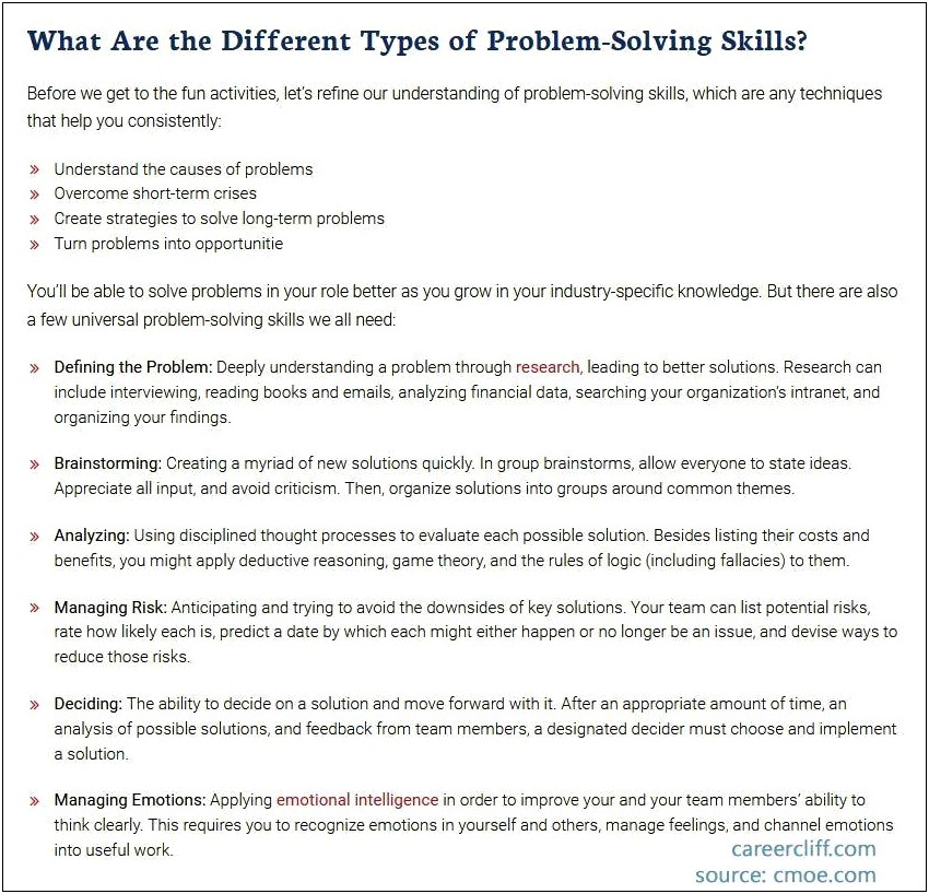 Problem Solving Skills For Customer Service Resume
