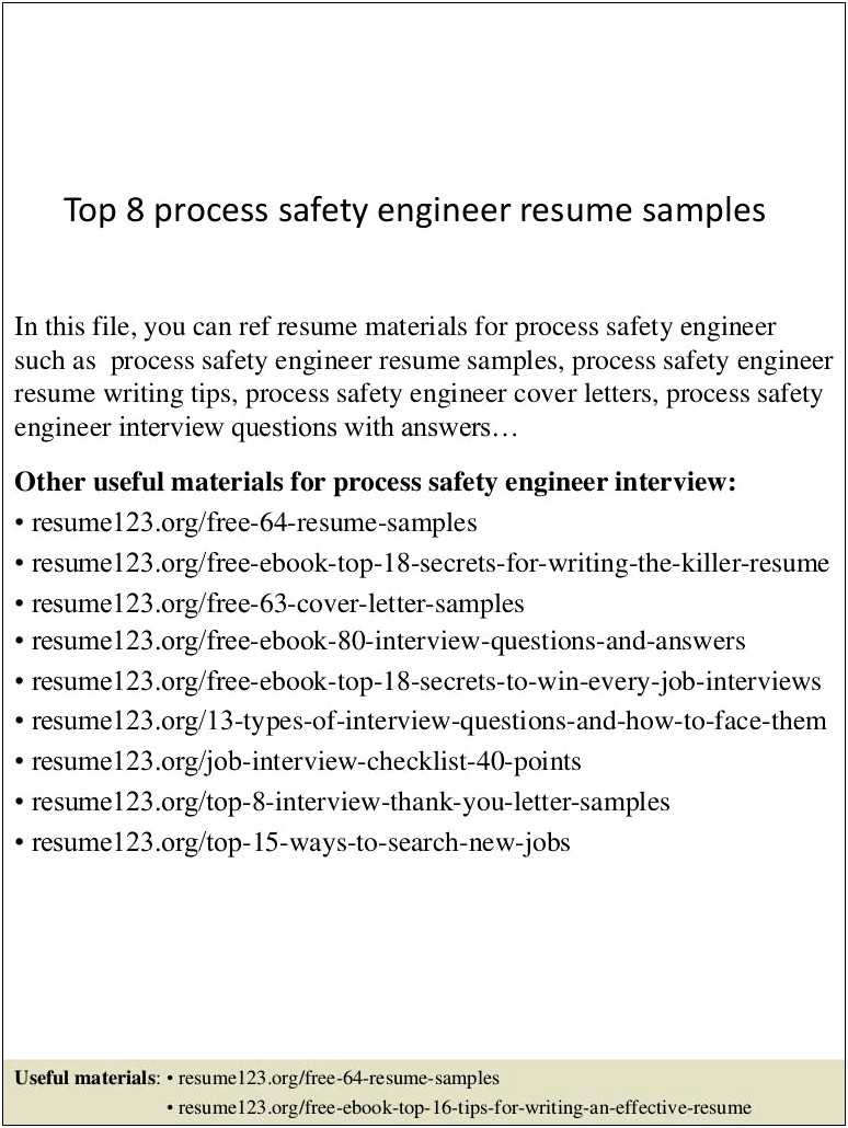 Process Safety Management Experience Resume