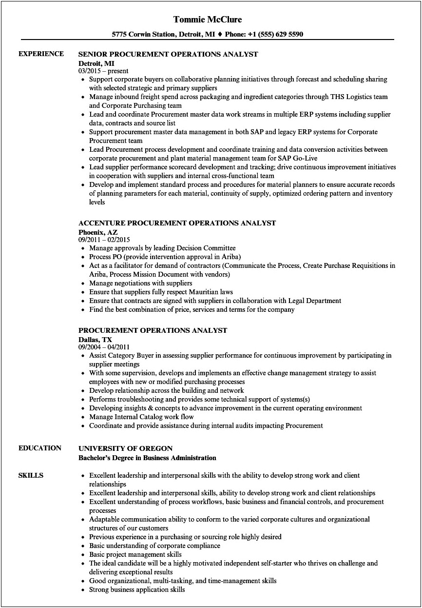 Procurement Analyst Job Resume Objective