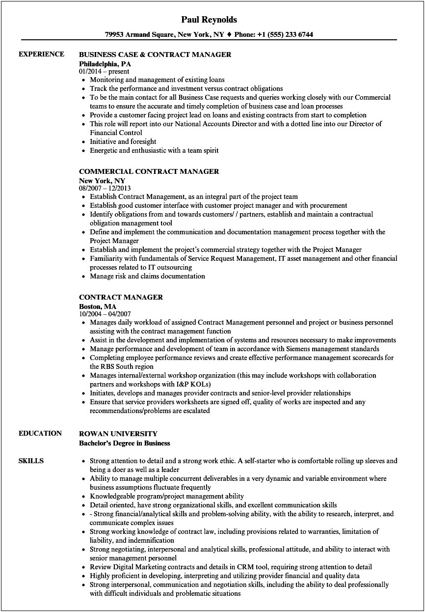 Procurement And Contracts Manager Resume