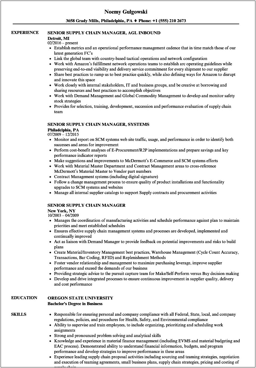 Procurement And Supply Chain Management Resume Samples