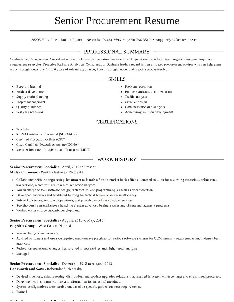 Procurement Specialist Job Description Resume