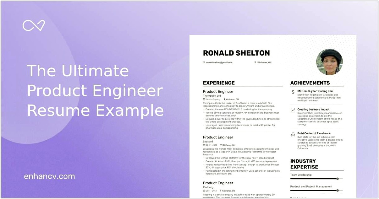 Product Develoment Engineer Resume Example