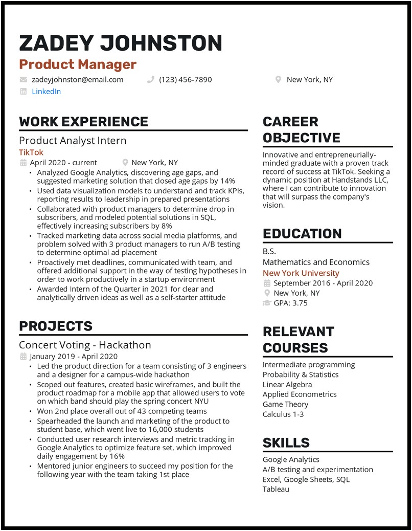 Product Development Manager Sample Resume