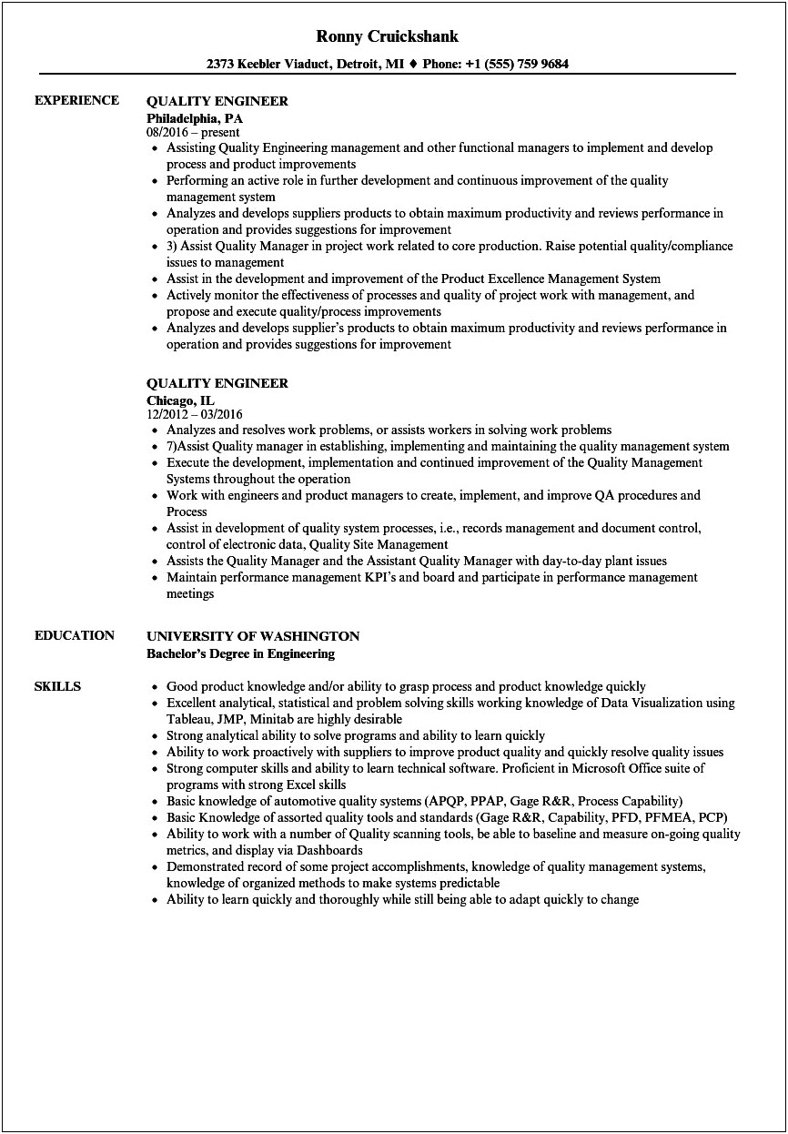 Product Engineer Resume Example Automotive Dynamic Sealing