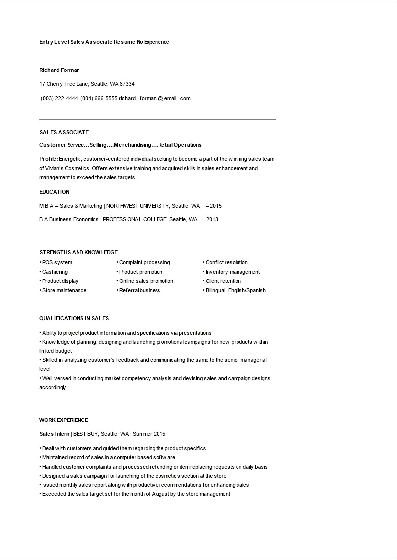 Product Manager Entry Level Resume