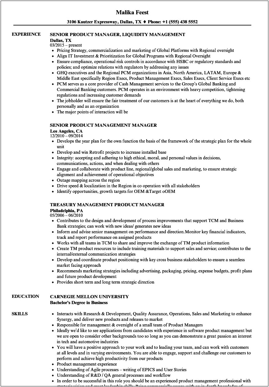 Product Manager Resume Objective Statement