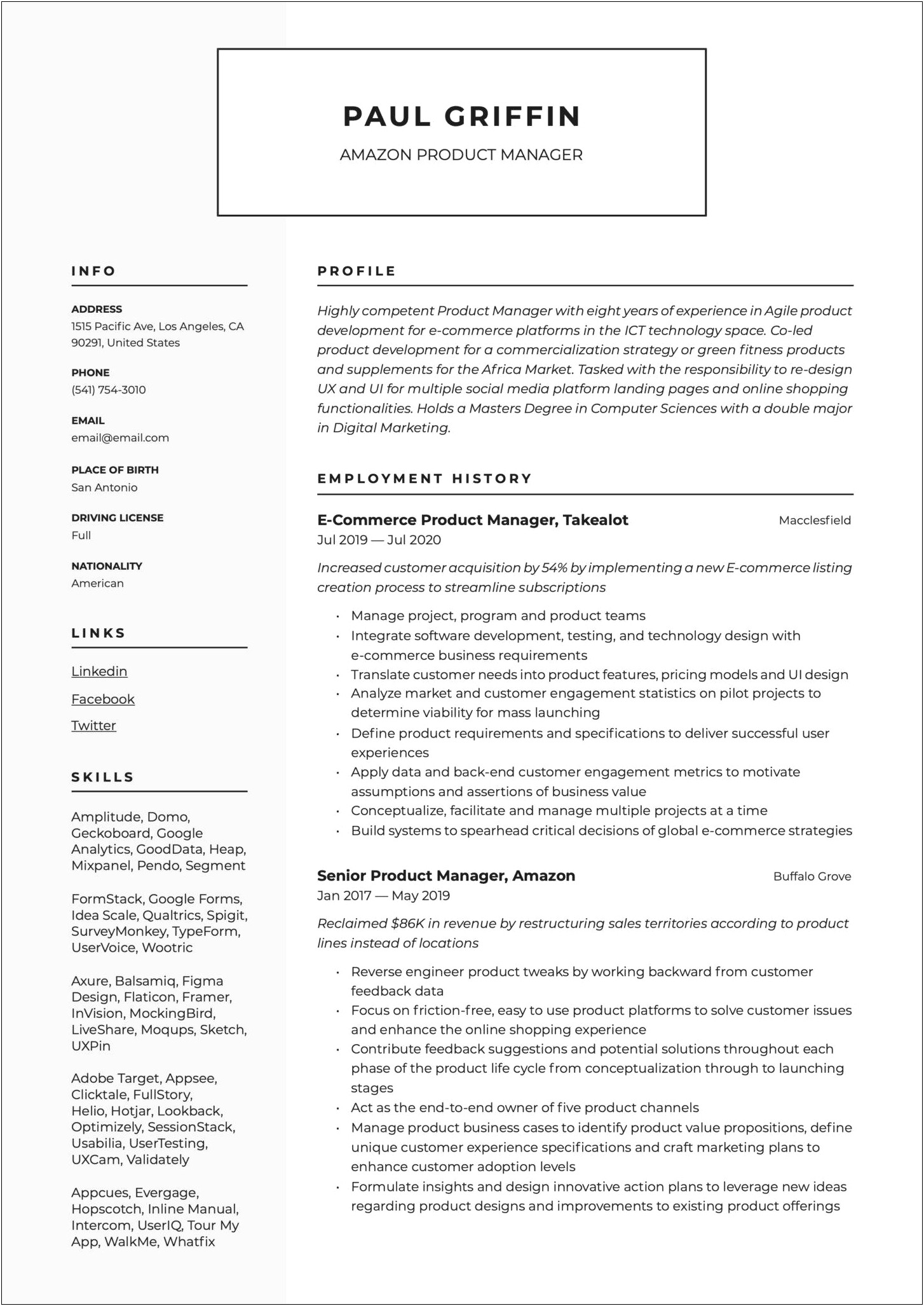 Product Manager Resume Template 2019