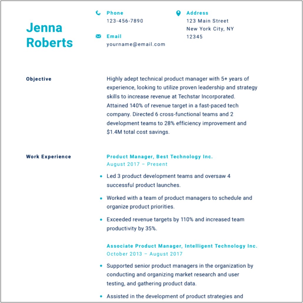 Product Manager Strategy Resume Example