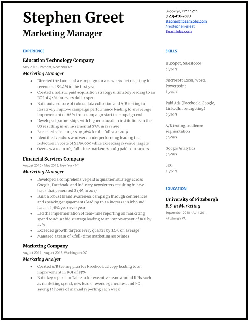 Product Marketing Manager Resume Examples