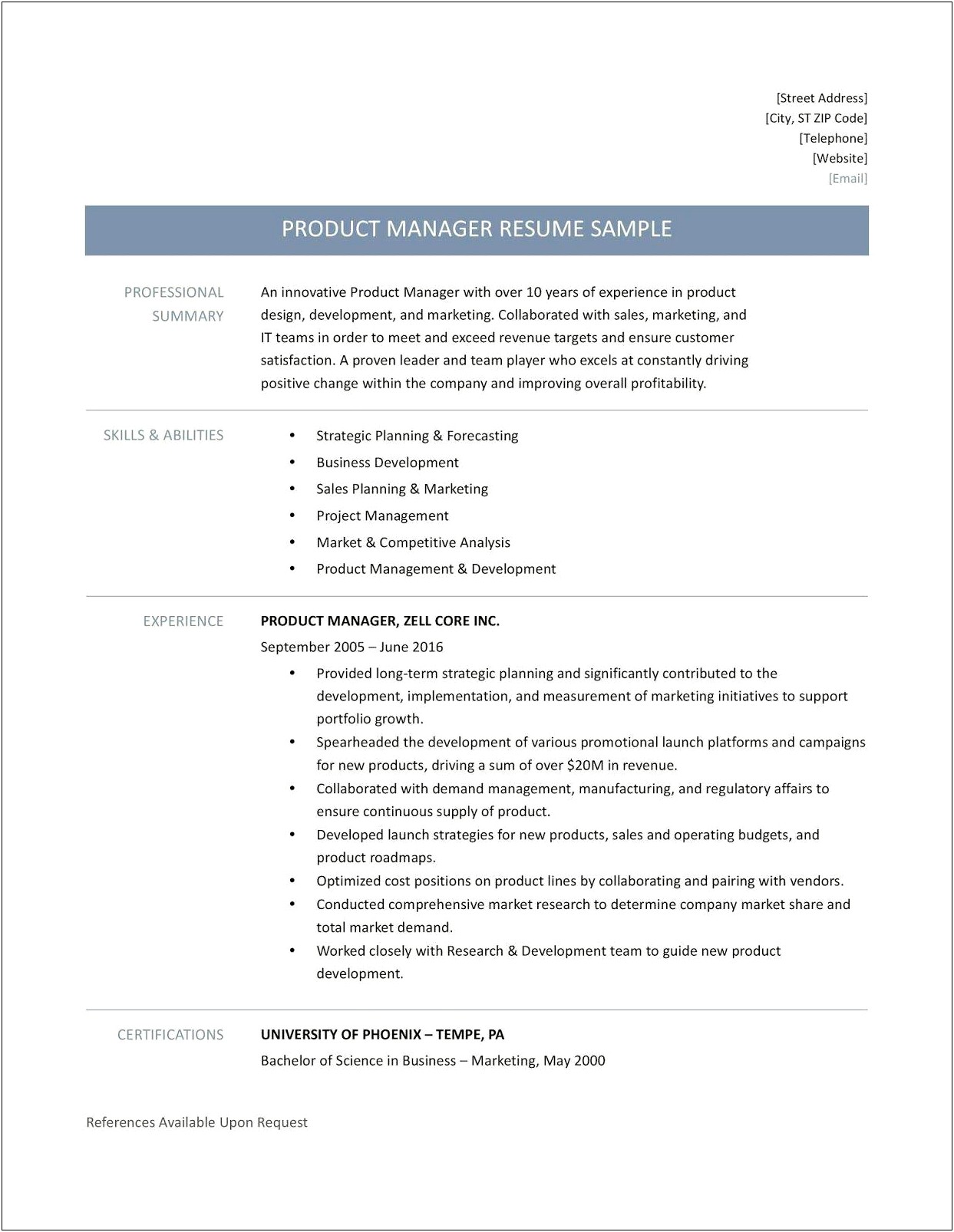 Product Marketing Manager Resume Objective