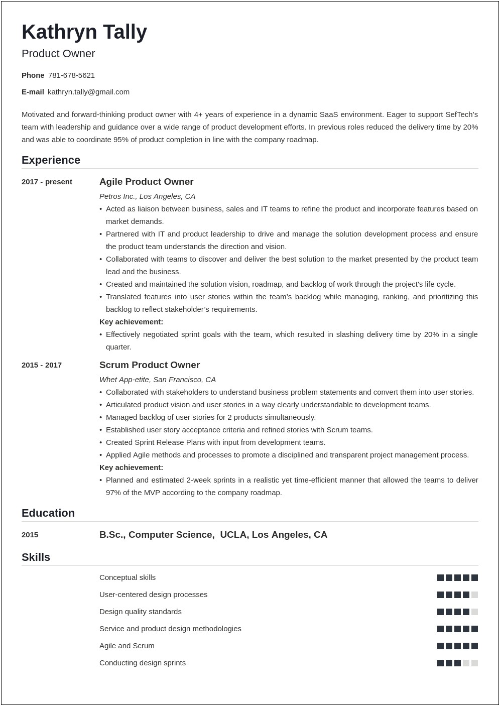 Product Owner Ux Sample Resume
