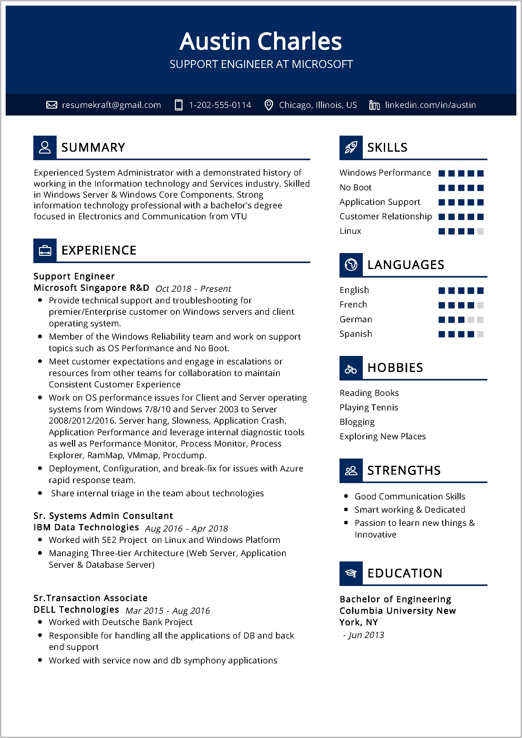 Product Support Engineer Sample Resume