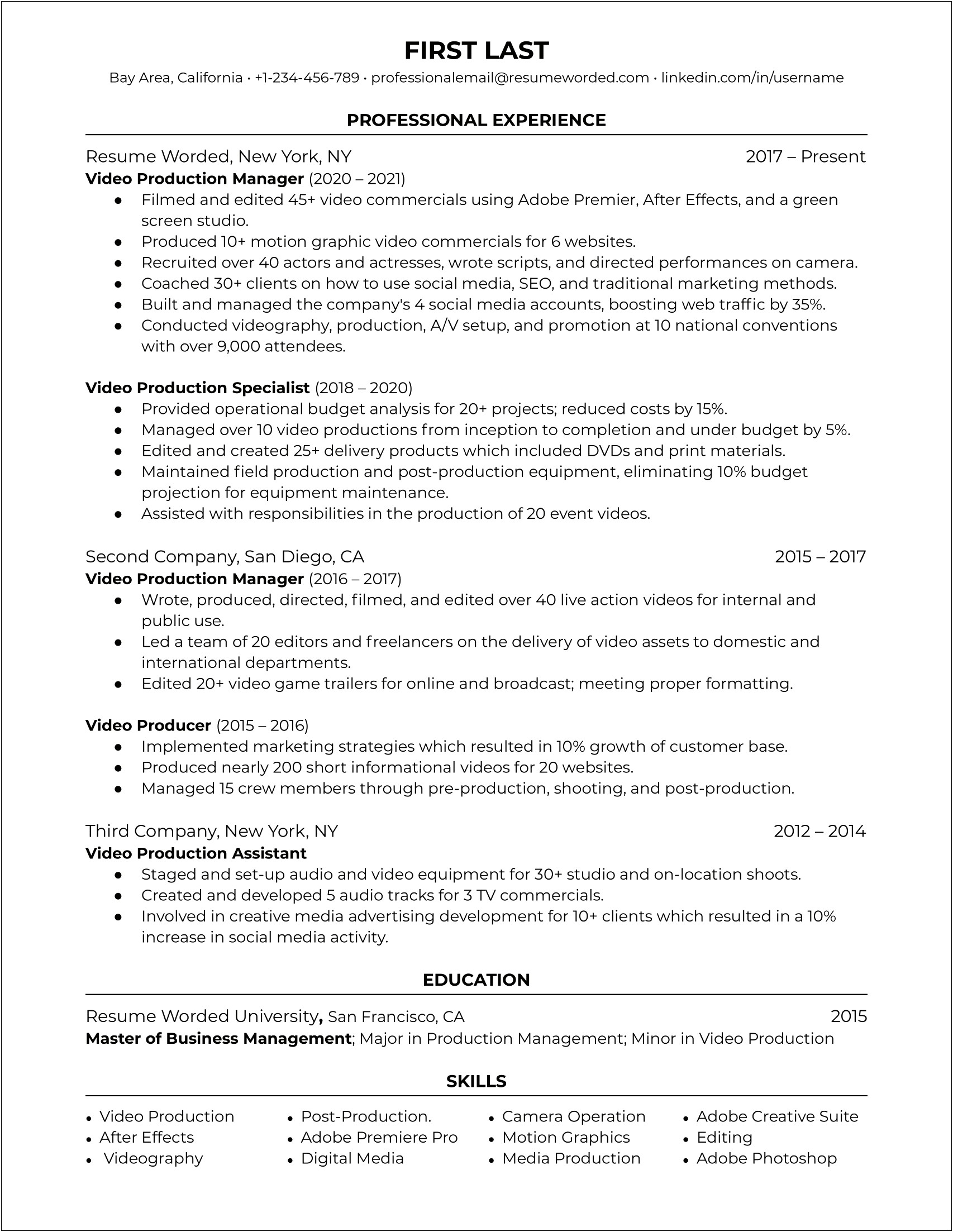 Production Manager Resume Format Pdf