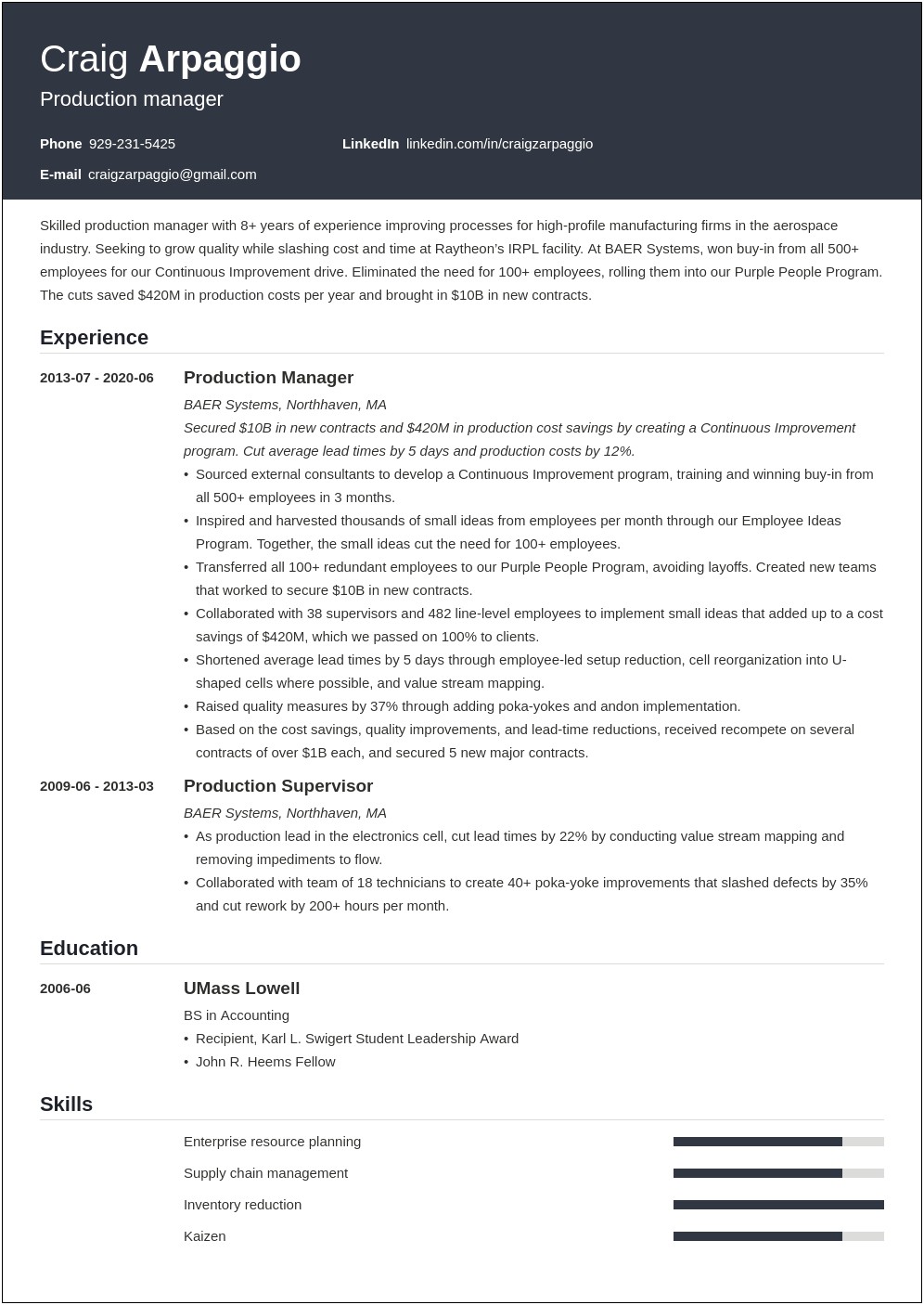 Production Planning Manager Resume Pdf
