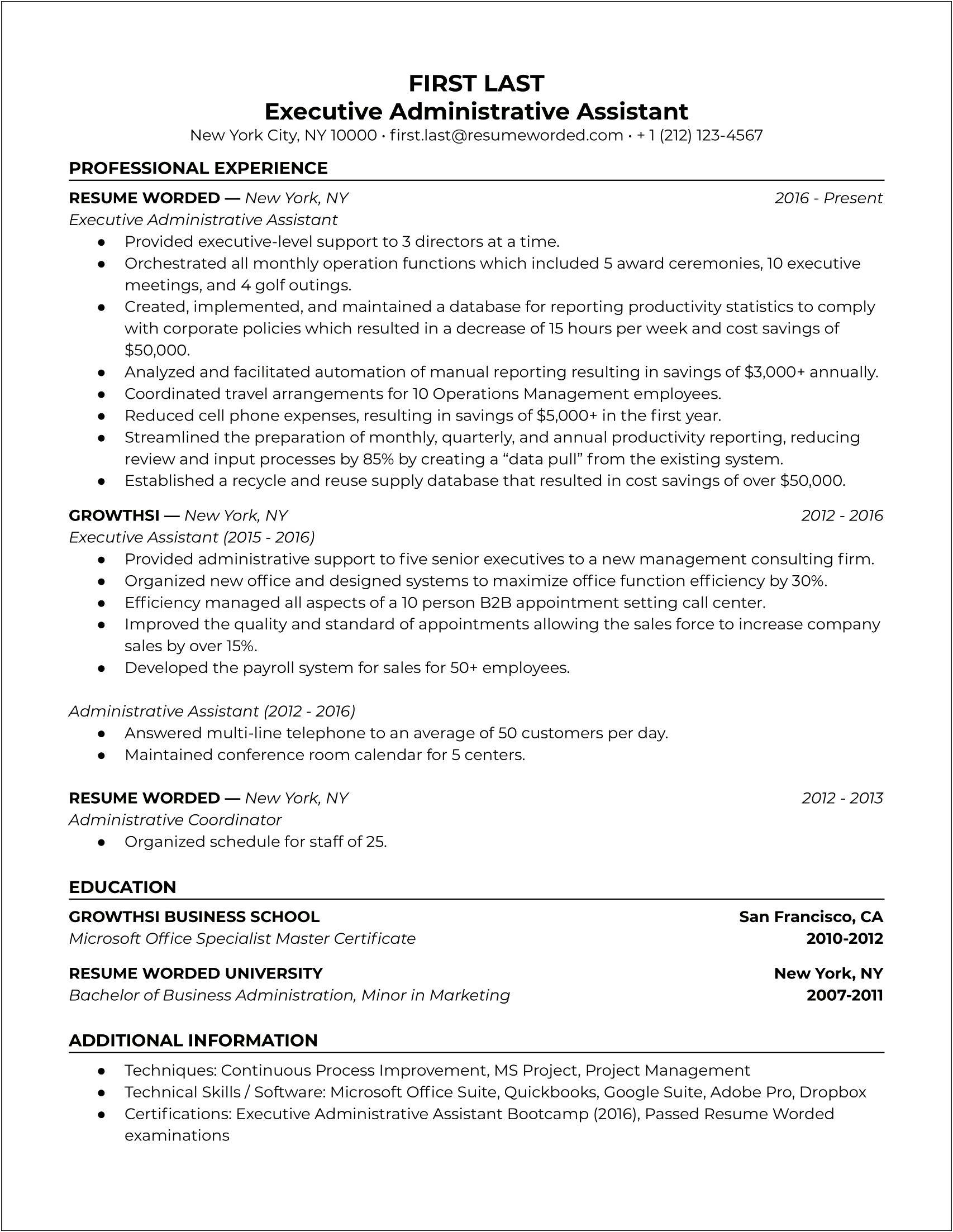 Professional Administrative Assistant Resume Samples
