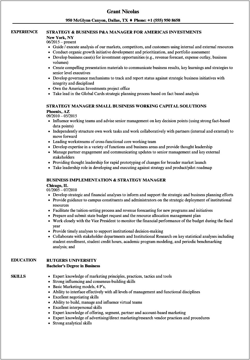 Professional Business Manager Position Resume