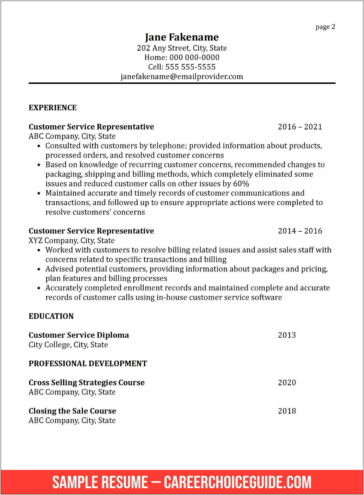 Professional Customer Service Job Description For Resume