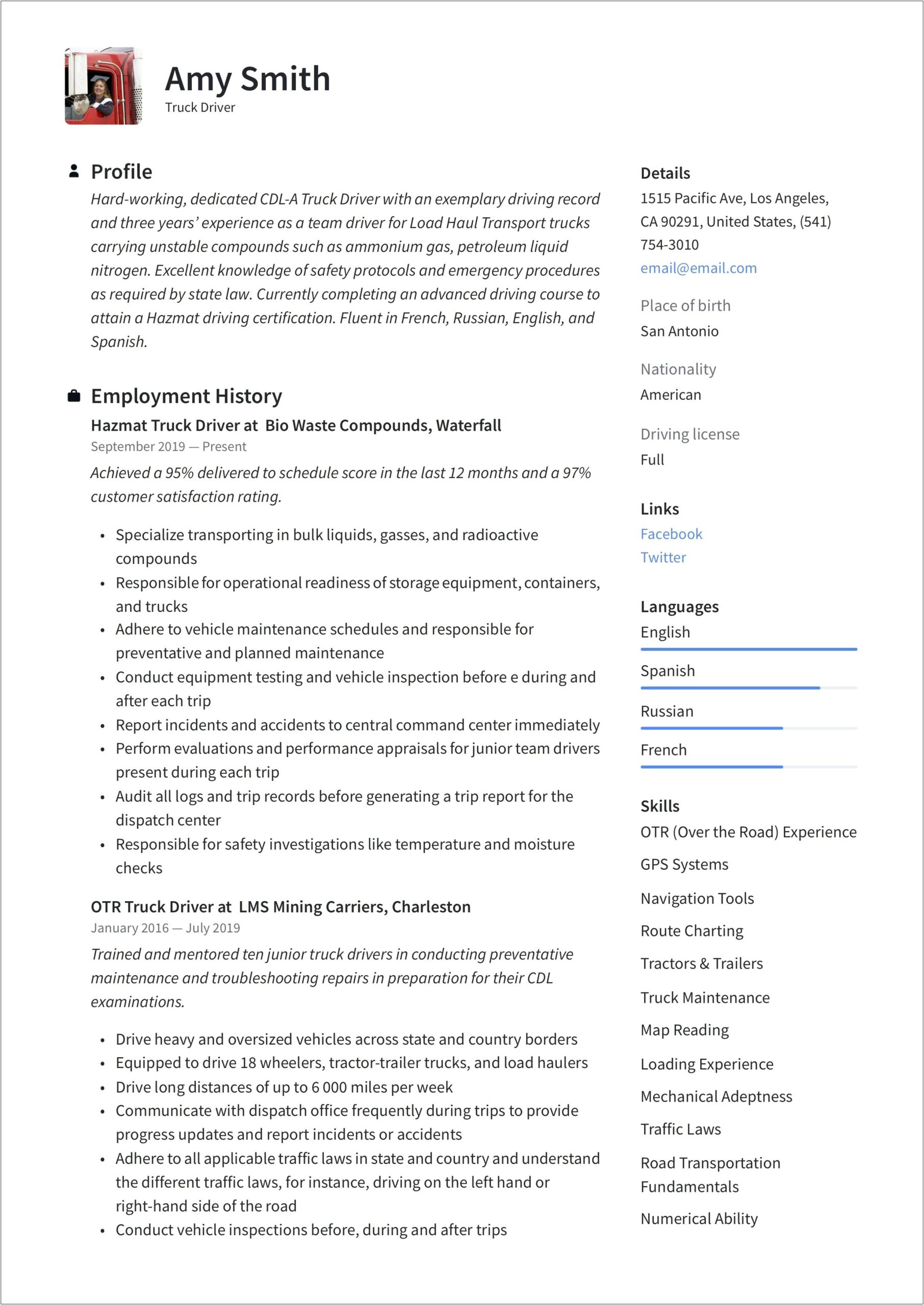 Professional Driver Resume Examples 2019