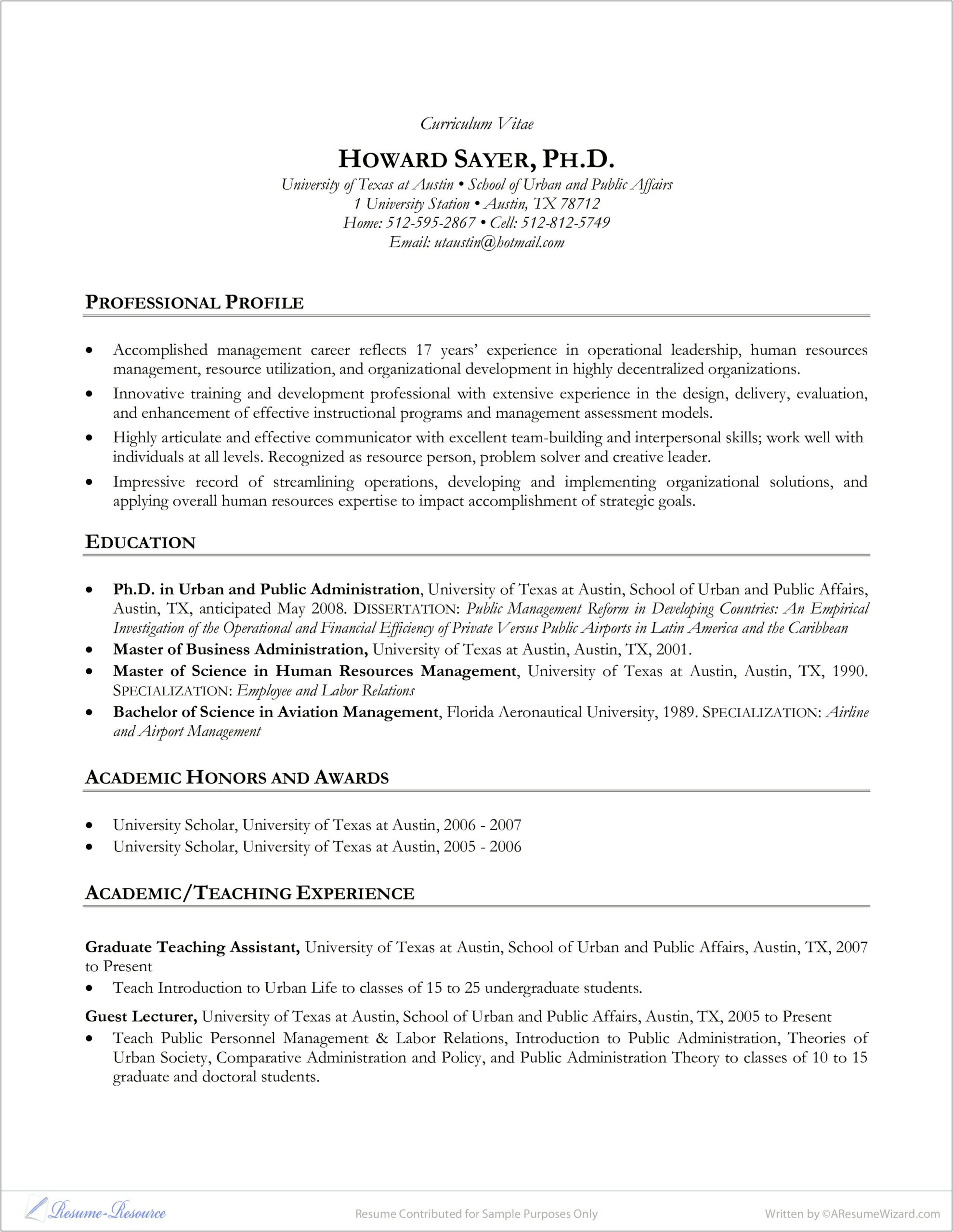 Professional Human Resources Manager Resume