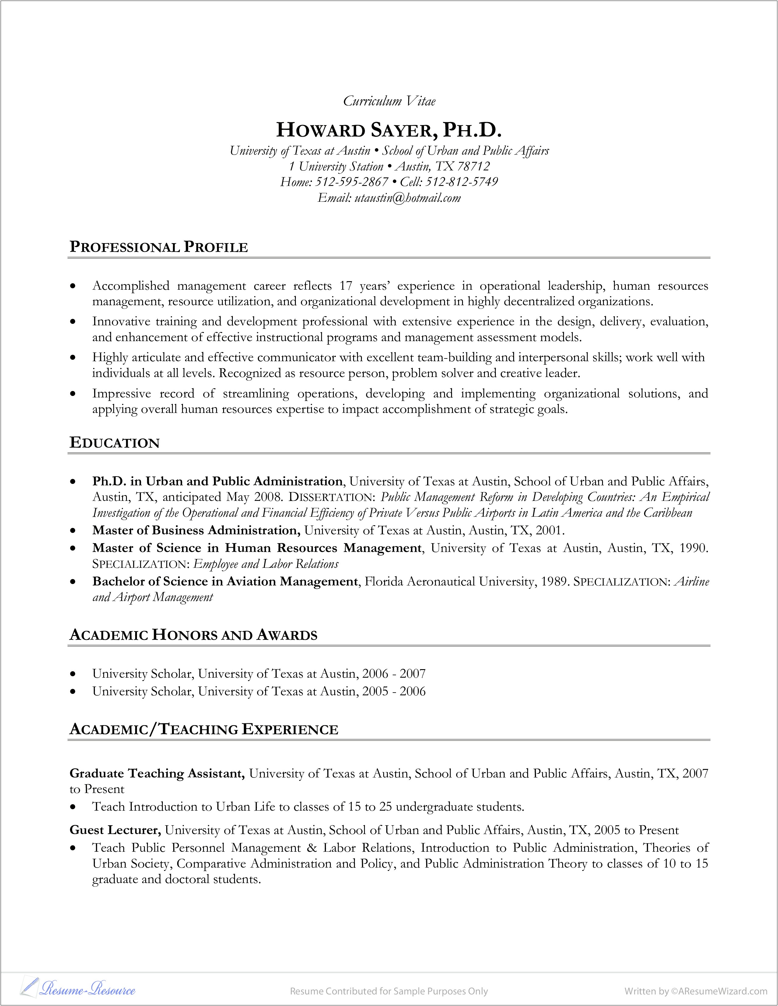 Professional Human Resources Manager Resume