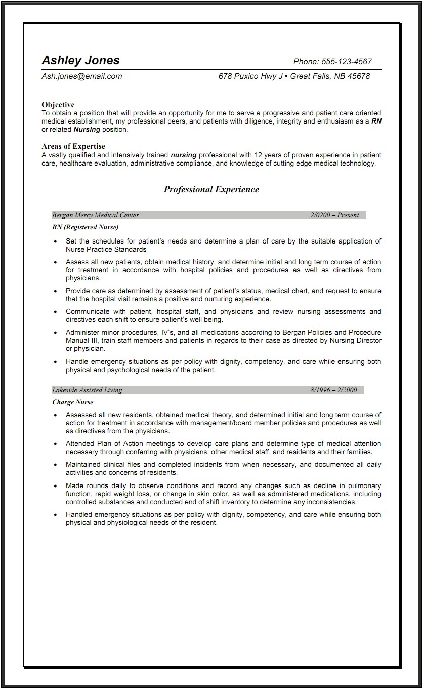 Professional Objective For Nursing Resume