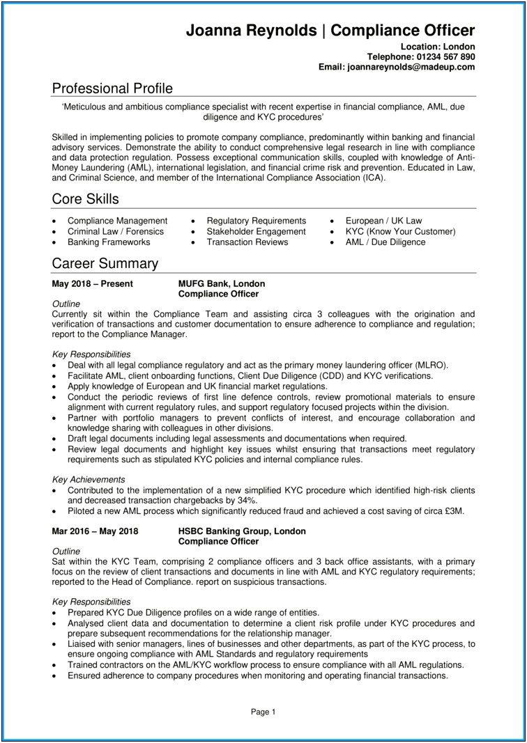 Professional Objective On Resume Kyc Analyst