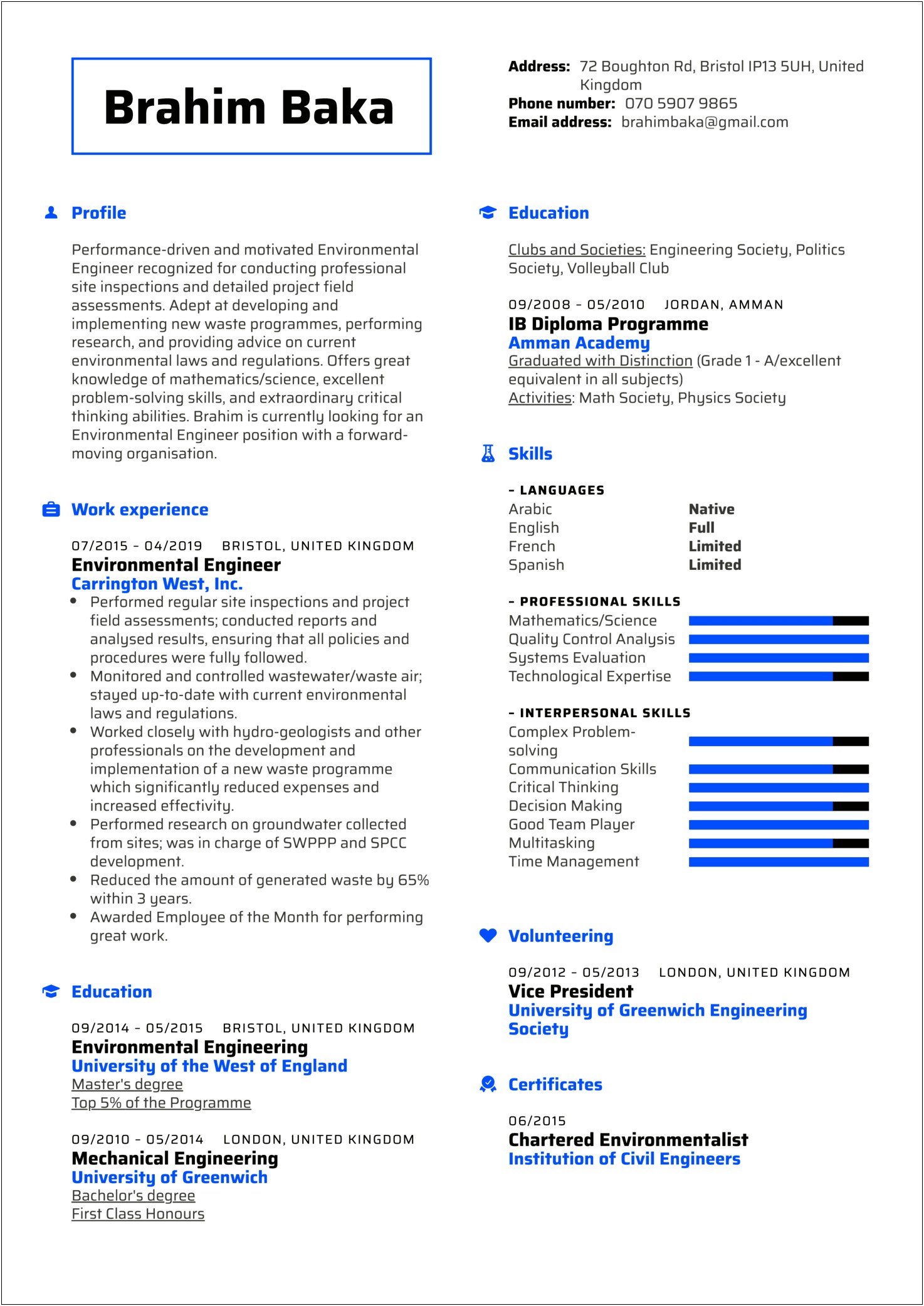 Professional Profile Resume Examples Engineer