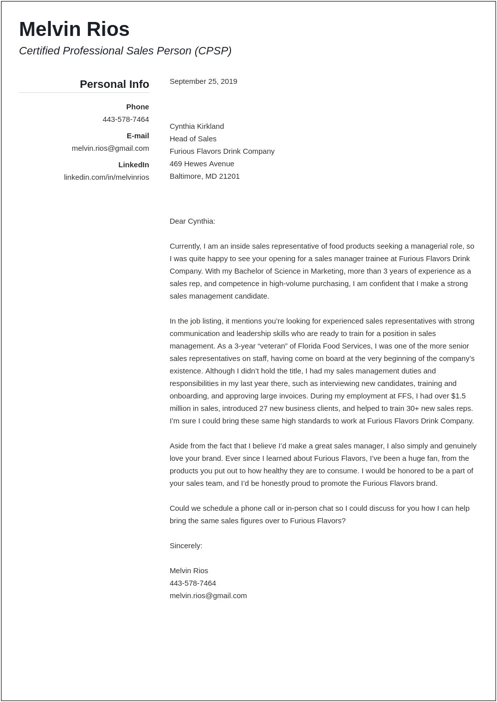 Professional Prospecting Resume Cover Letter Examples