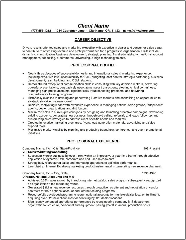 Professional Resume Career Objective Examples