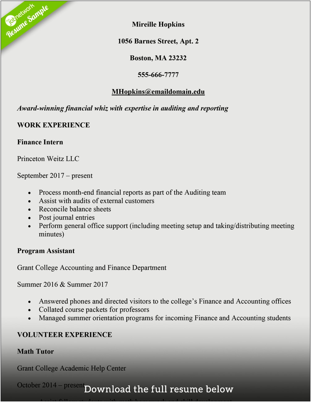 Professional Resume Examples For College Students
