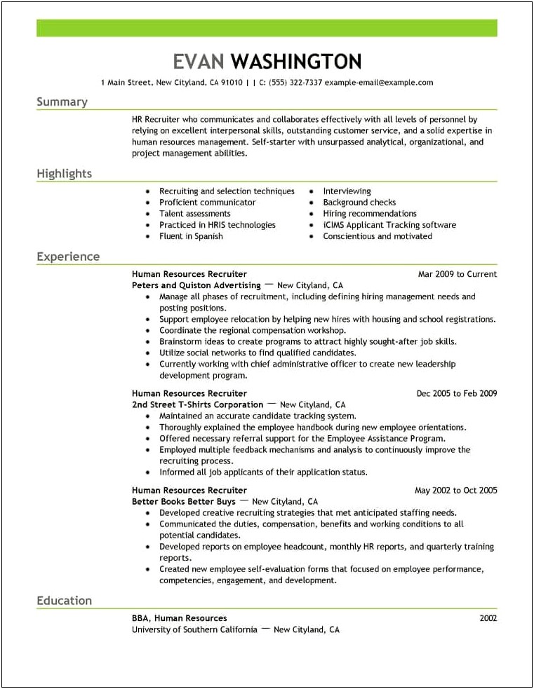 Professional Resume Examples For Recruiting