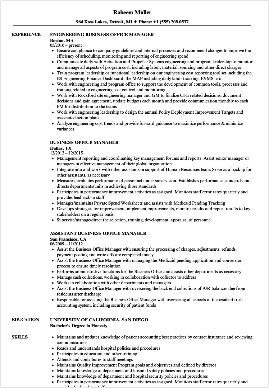 Professional Resume Examples Office Manager