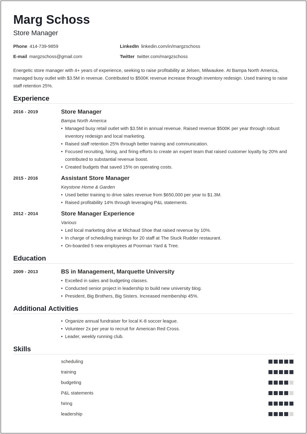 Professional Resume For A Grocery Manager
