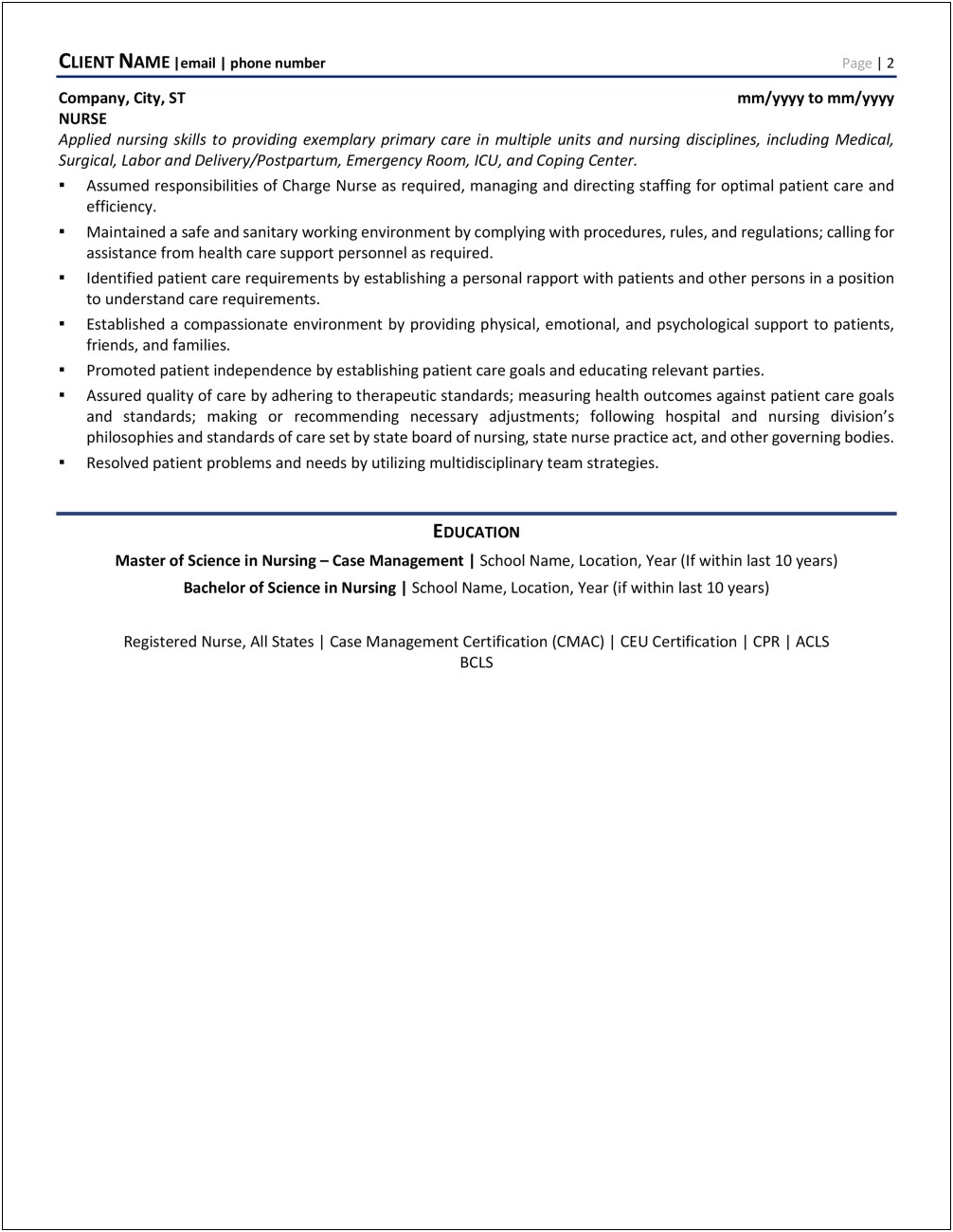 Professional Resume For Case Manager