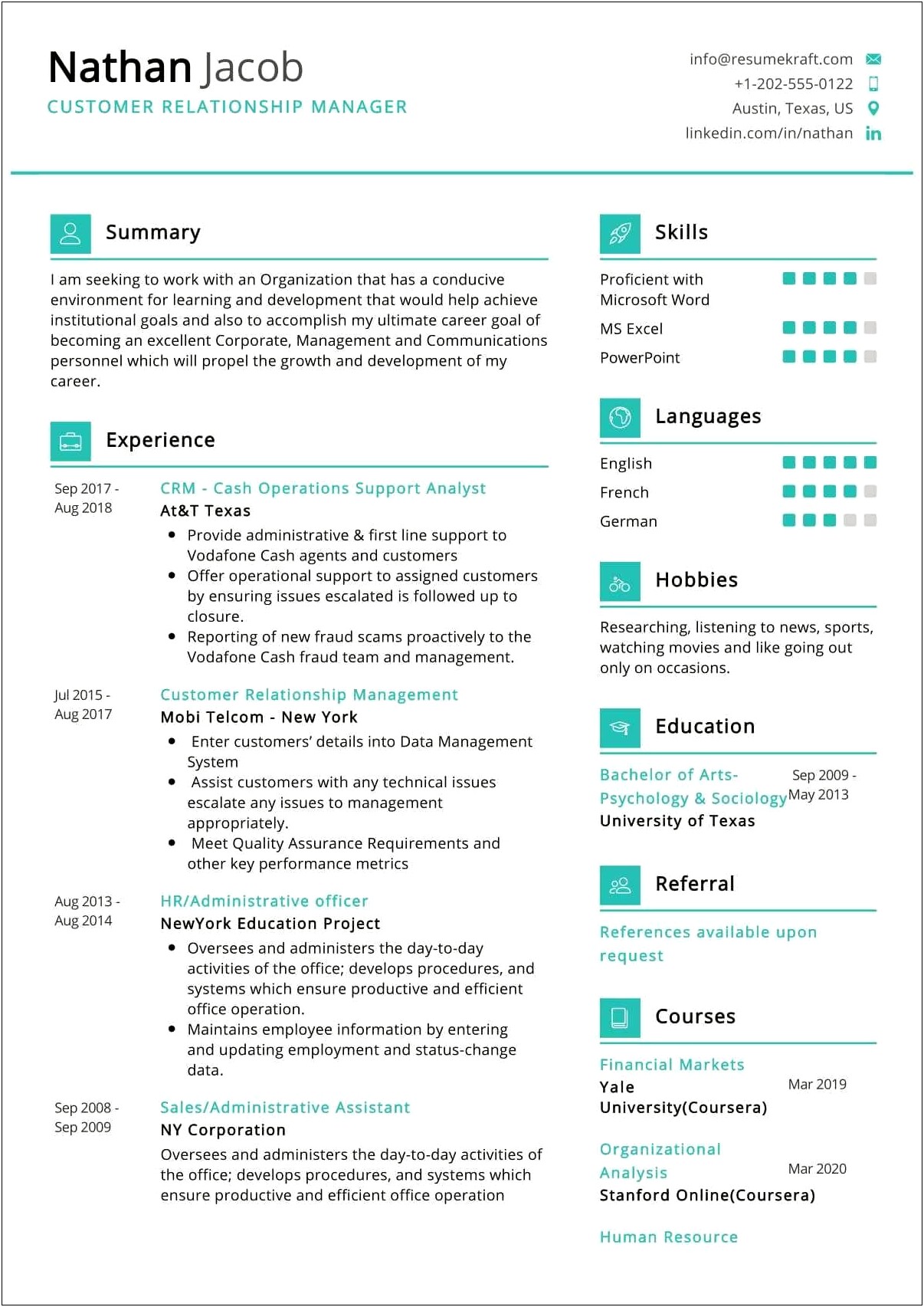 Professional Resume For Customer Relationship Manager