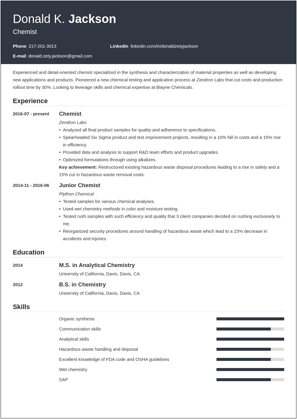 Professional Resume Objective For Scientists