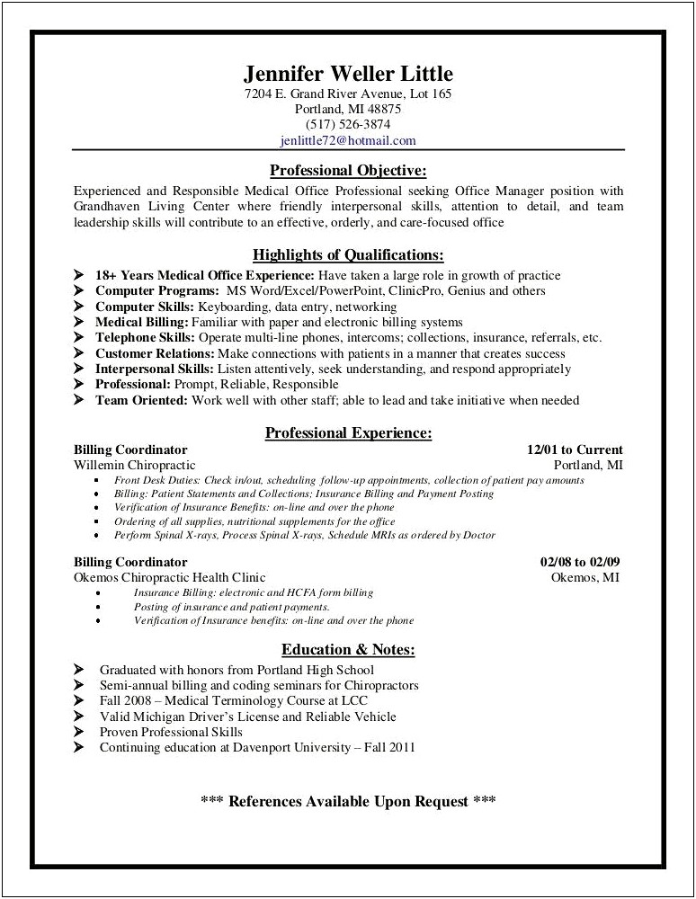Professional Resume Summary For Medical Billing