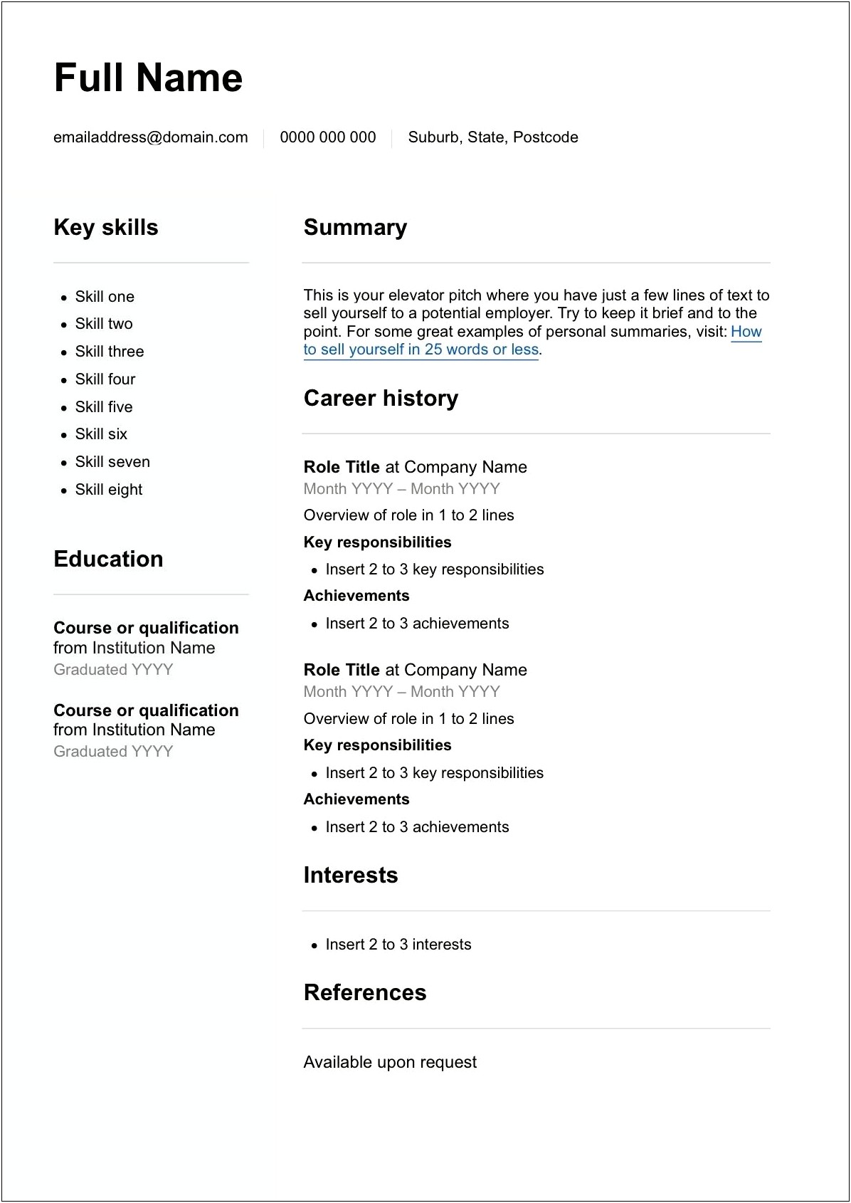 Professional Resume Template Free Download Australia
